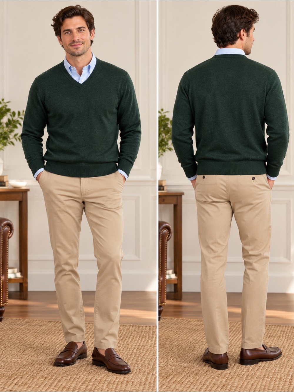 Club Room Men’s M Merino Wool Blend V-Neck Sweater Forest Green Italian Yarn